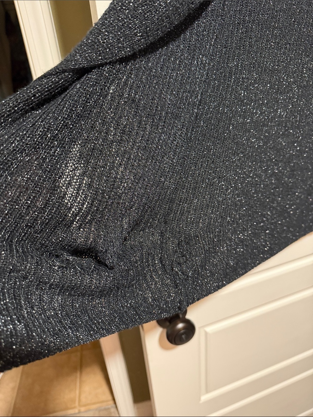 Eileen Fisher black merino lurex Open-Front Draped Cardigan - Picture 6 of 11